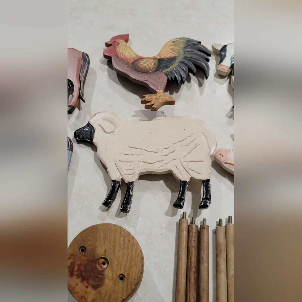 Curtain Hold Back Vintage Farm Animals Wooden Cow Pig Barn